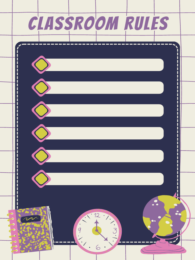 Purple Pink Flat Illustration Classrom Rules List A4 Document | PDF