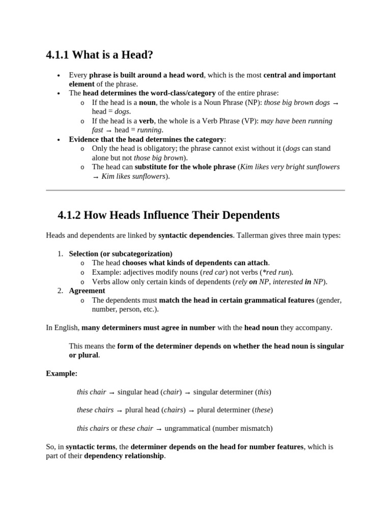 Understanding Phrase Heads and Dependents | PDF | Grammatical Number ...
