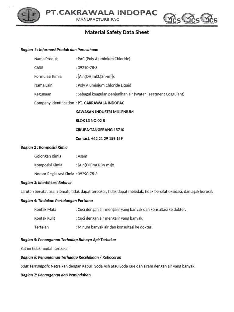 Data Keamanan Material PAC 2023 | PDF