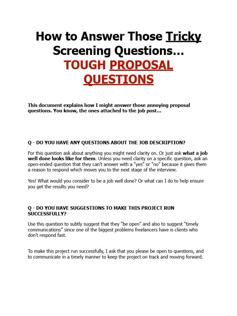 Effective Answers for Proposal Questions | PDF