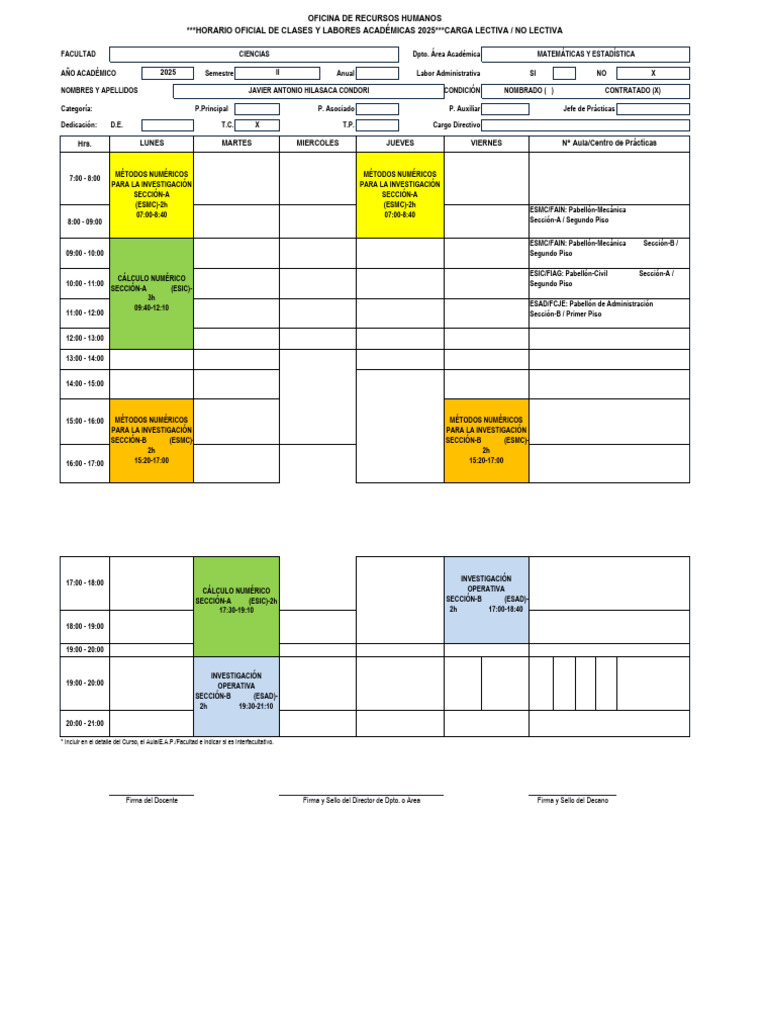 Horario Oficial de Clases 2025 | PDF