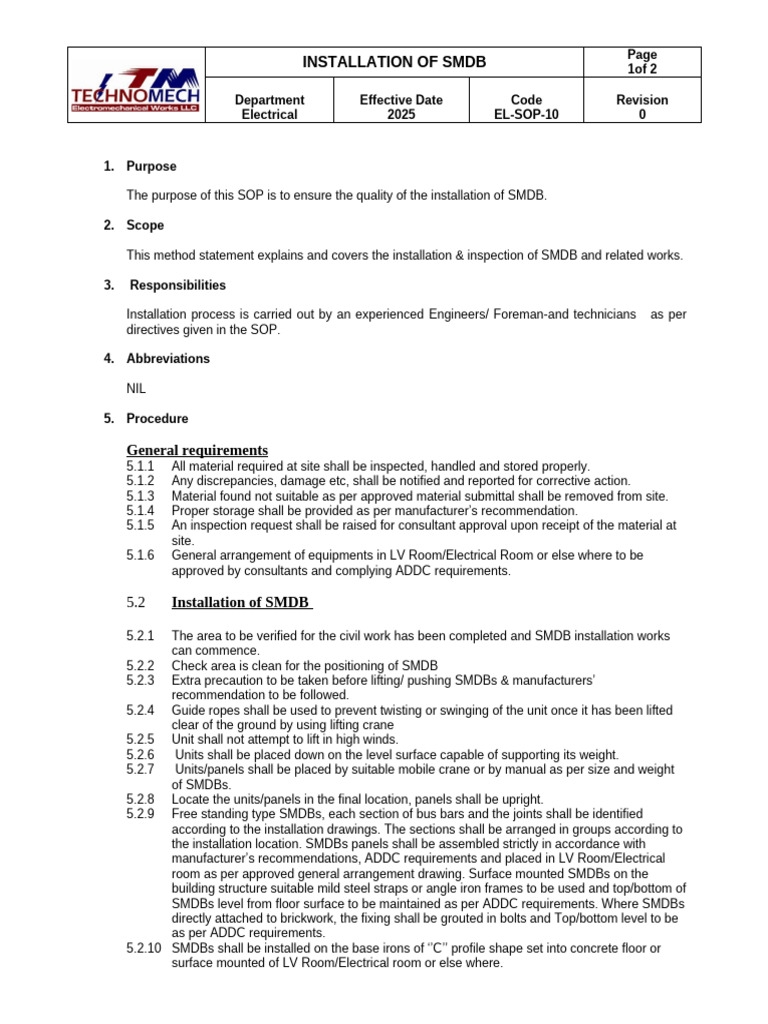 EL-10 SMDB Installation Procedure | PDF