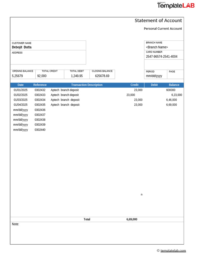 Personal Account Statement Summary | PDF