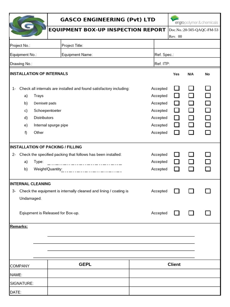 Equipment Box-Up Inspection Report | PDF