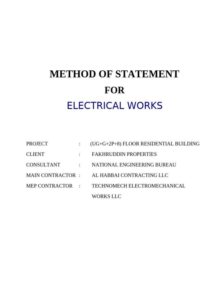 Electrical Works Method Statement Guide | PDF
