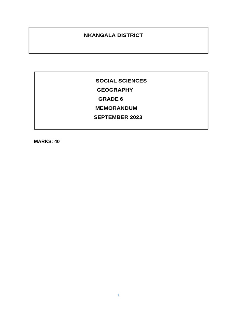 Grade 6 Geography Memo September 2023 | PDF | Tropics | Equator