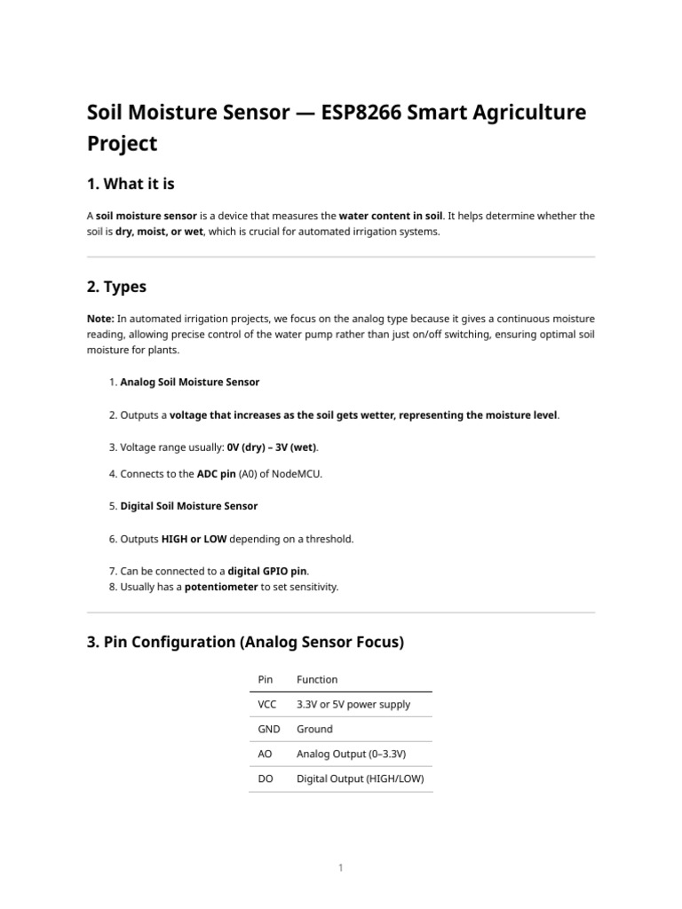 ESP8266 Soil Moisture Sensor Guide | PDF | Sensor | Soil