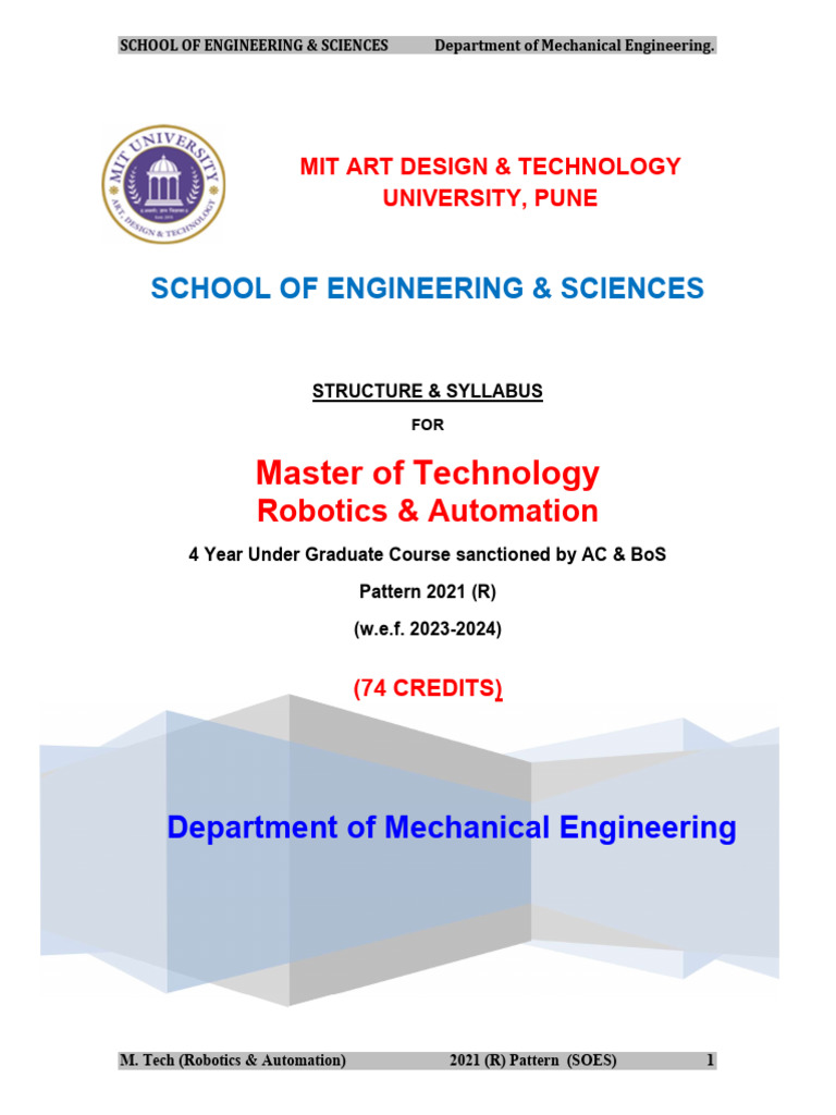 M.Tech Robotics & Automation Syllabus | PDF | Partial Differential ...