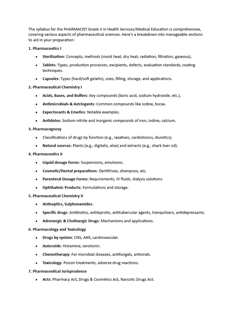 Pharmacist Grade II Syllabus Overview | PDF | Pharmacy | Pharmacology