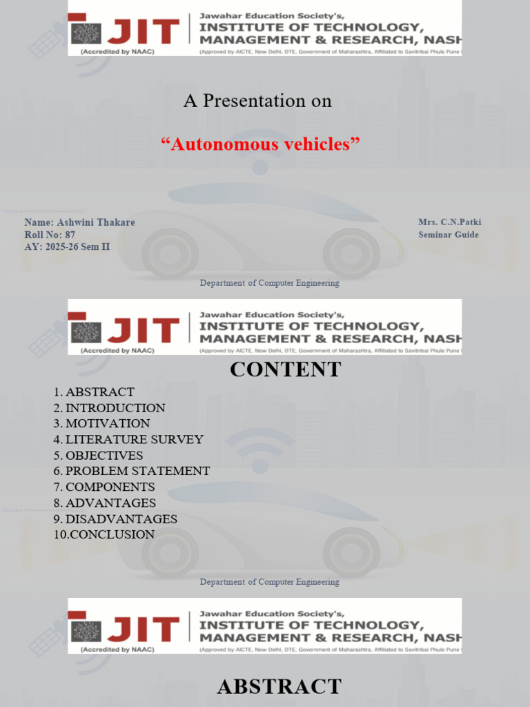 Overview of Autonomous Vehicles | PDF | Land Transport | Vehicles