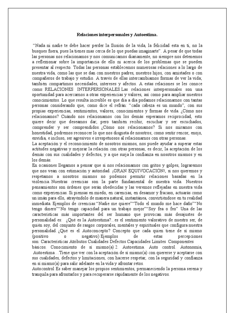 Relaciones Inter Person Ales y Autoestima | PDF | Autoestima | Ciencia ...