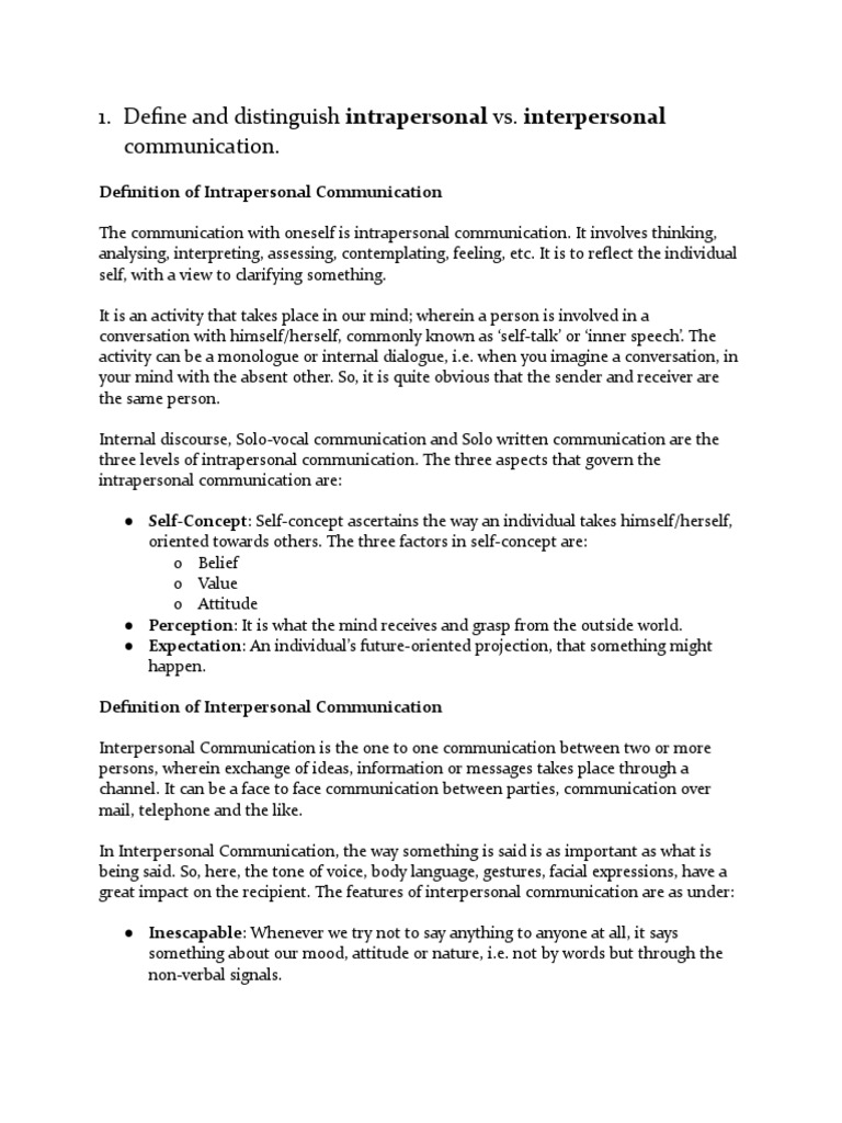 Intrapersonal vs Interpersonal Communication | PDF | Communication ...