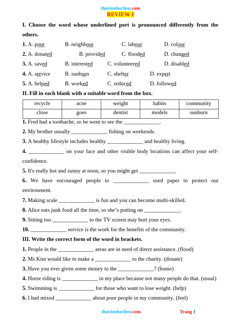 Bai Tap Thuc Hanh Tieng Anh 7 Global REVIEW 1 | PDF