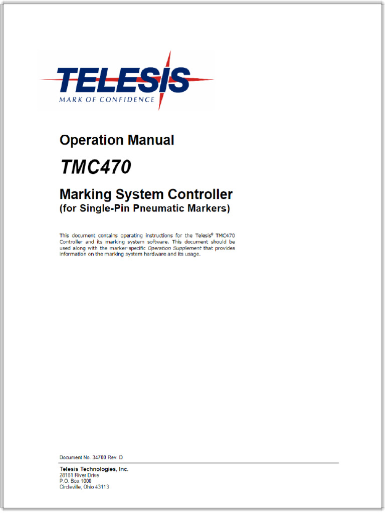 TMC470 Marking System Controller Operation Manual | PDF