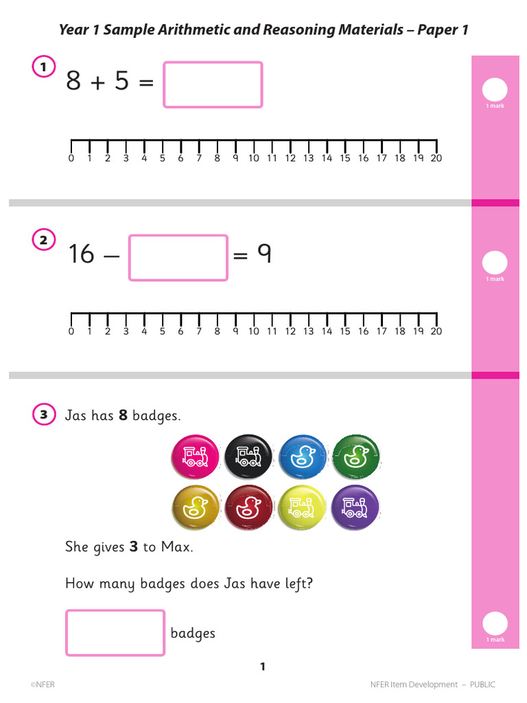 Year 1 Arithmetic Sample Questions | PDF
