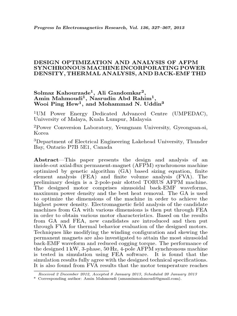 Design Optimization and Analysis of Afpm Synchronous Machine ...