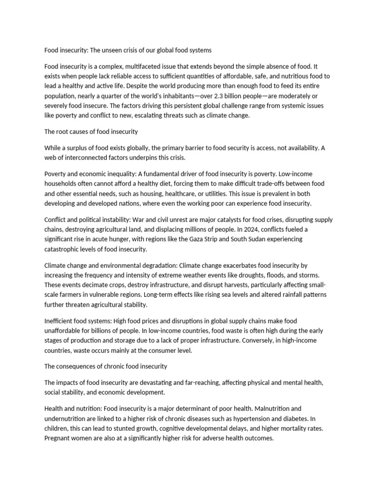 Understanding Global Food Insecurity | PDF | Food Security | Malnutrition