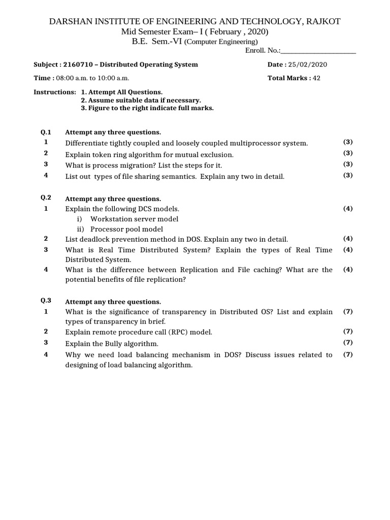 DOS Mid Semester Exam Paper 2020 | PDF