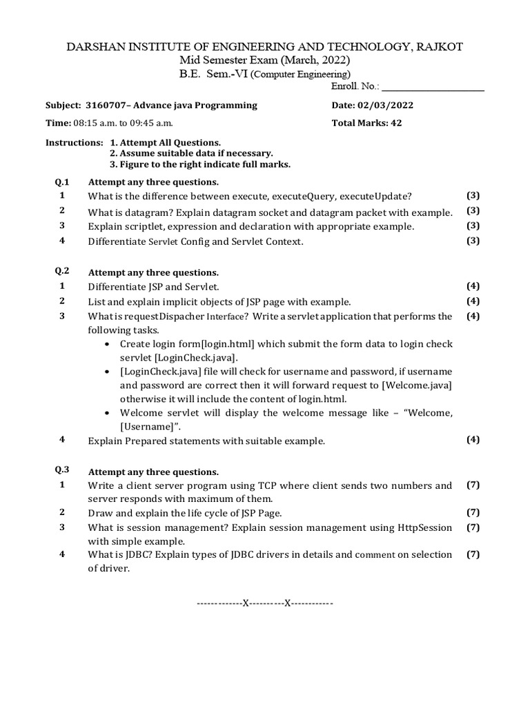 Paper Style Mid 2022 AJAVA | PDF | Java (Programming Language ...