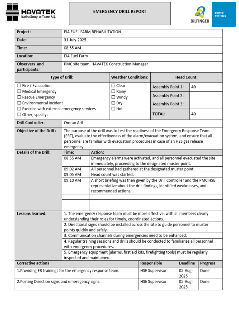 Emergency Drill Report Template | PDF | Emergency | Emergency Evacuation