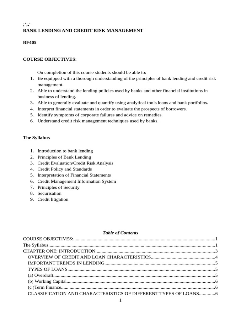 Bank Lending & Credit Risk Management | PDF | Loans | Banks