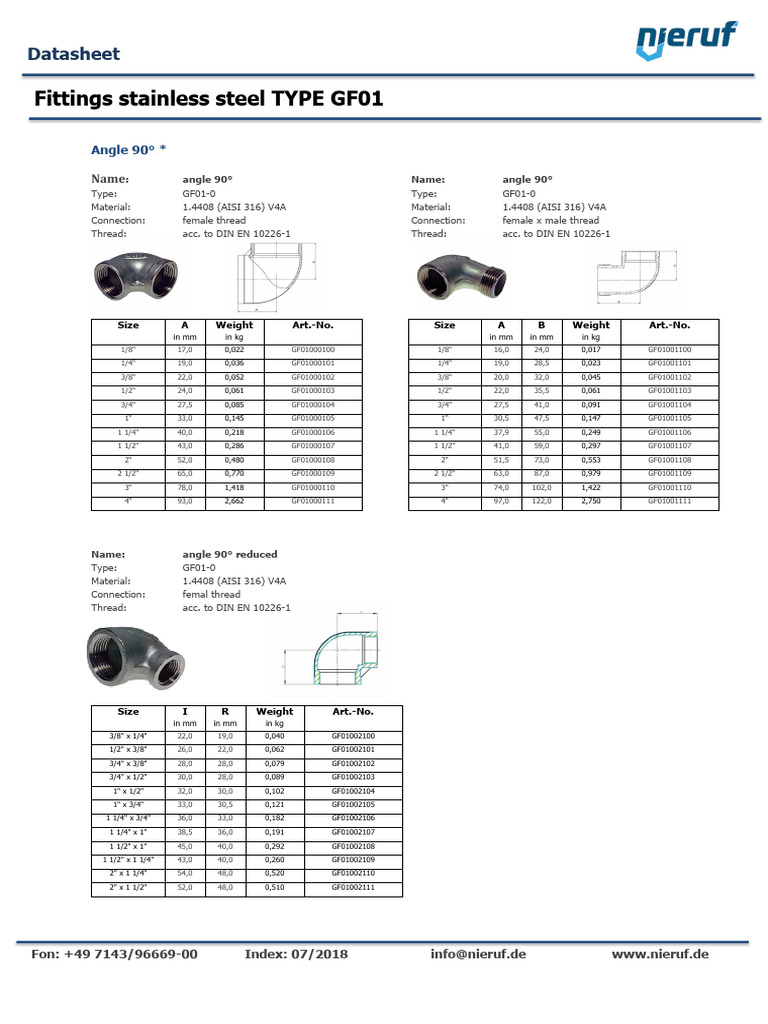 Stainless Steel Fittings Datasheet | PDF | Mechanical Engineering