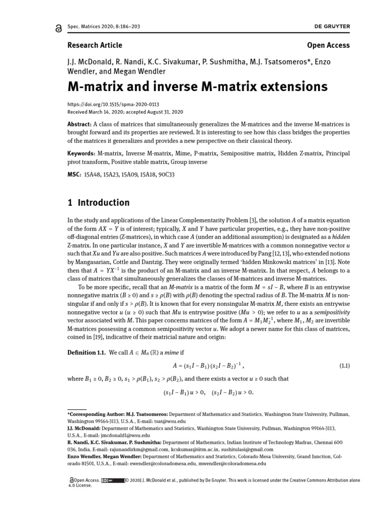M-Matrix and Inverse M-Matrix Extensions | PDF | Matrix (Mathematics ...