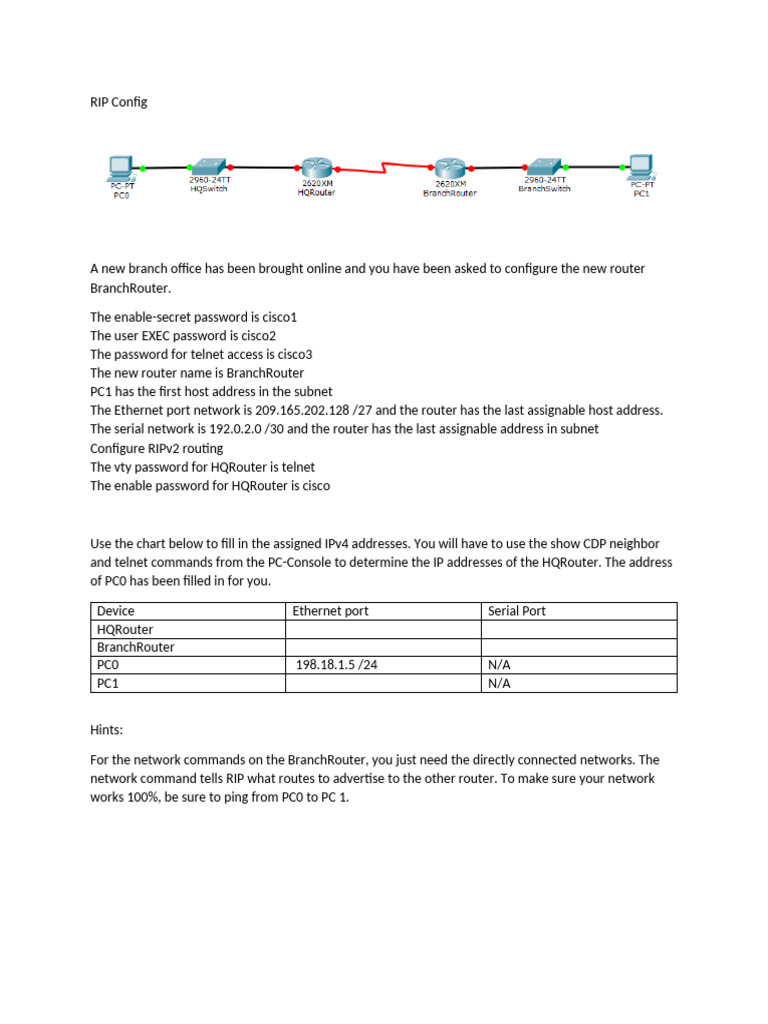 RIP Config Directions | PDF