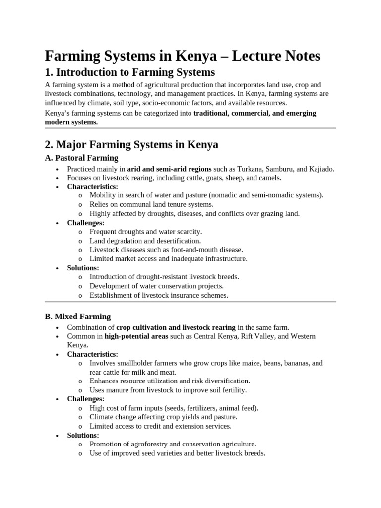 Farming Systems Overview in Kenya | PDF | Agriculture | Livestock