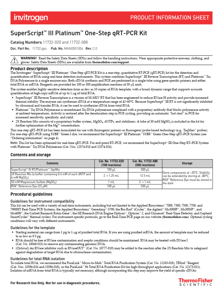 SuperScript III One-Step qRT-PCR Kit | PDF | Real Time Polymerase Chain ...