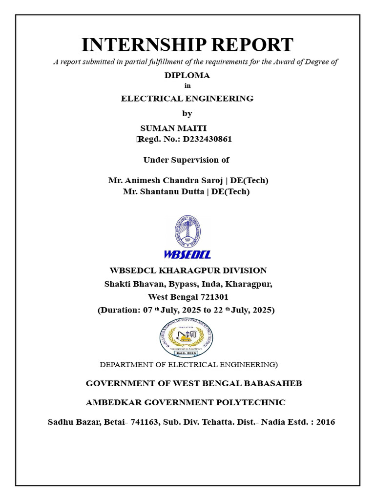 Electrical Engineering Internship Report | PDF | Transformer | Electric ...
