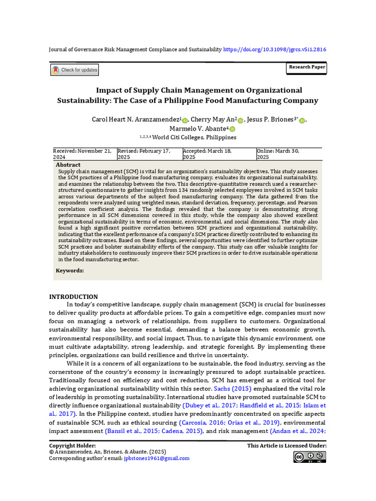 Impact of Supply Chain Management On Organizational Sustainability The ...