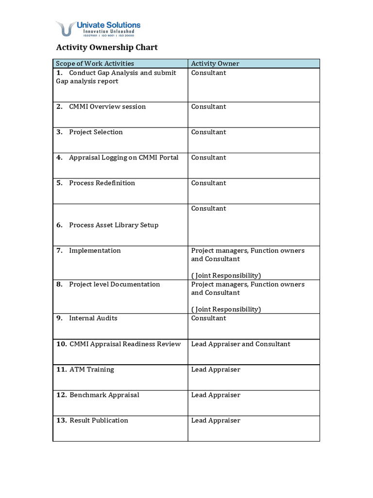 CMMI Activity Ownership Overview | PDF
