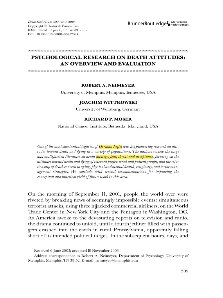 Overview of Death Attitudes Research | PDF | Anxiety | Attitude ...