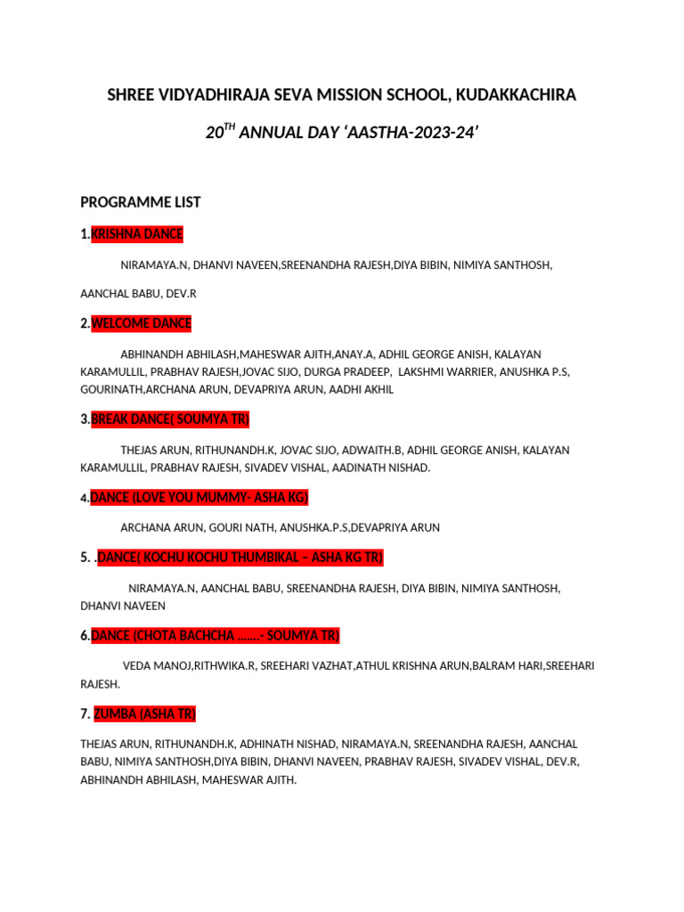 AASTHA 2023-24 Annual Day Program | PDF