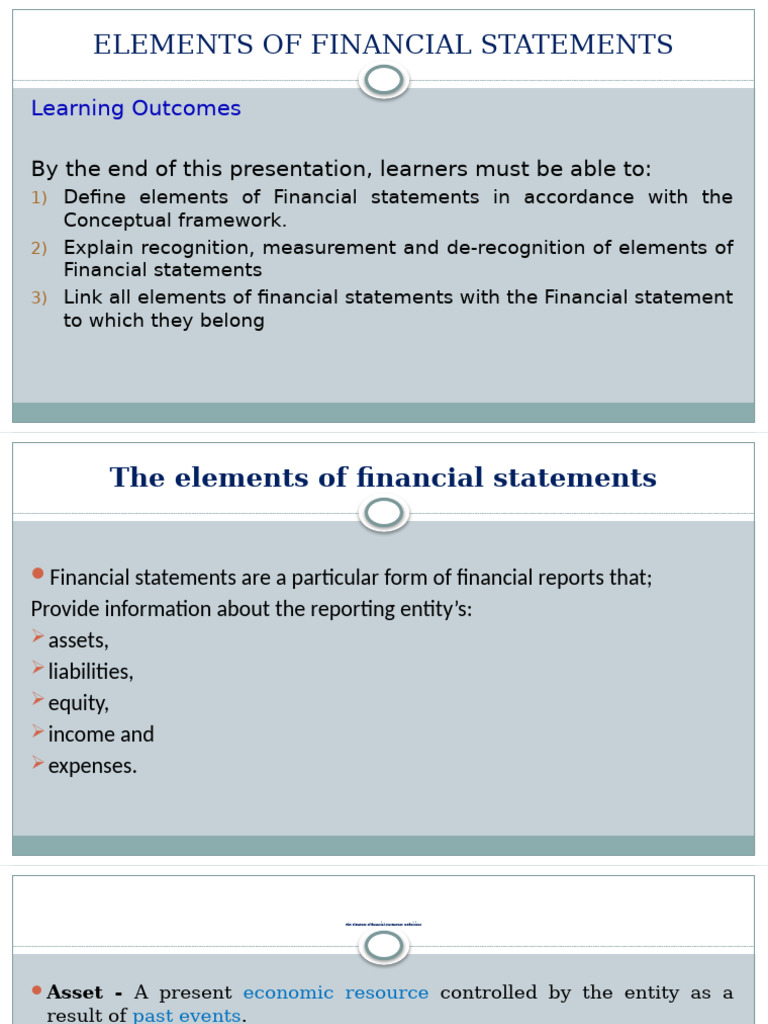 Lecture 2. Elements of Financial Statements, Reporting Entity | PDF ...