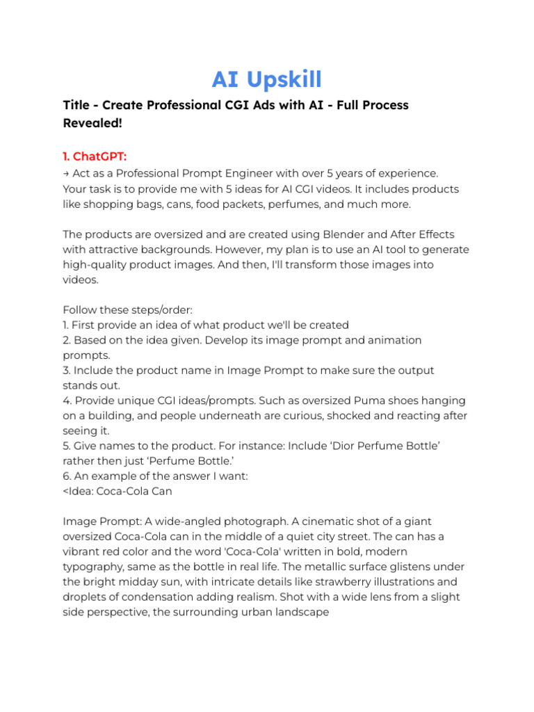 CGI Ads Creation with AI Prompts | PDF