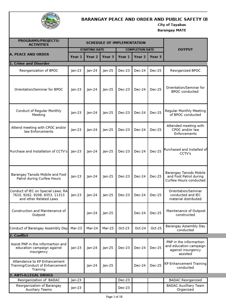 Barangay Peace and Order Plan 2023-2025 | PDF | Law Enforcement | Crime ...
