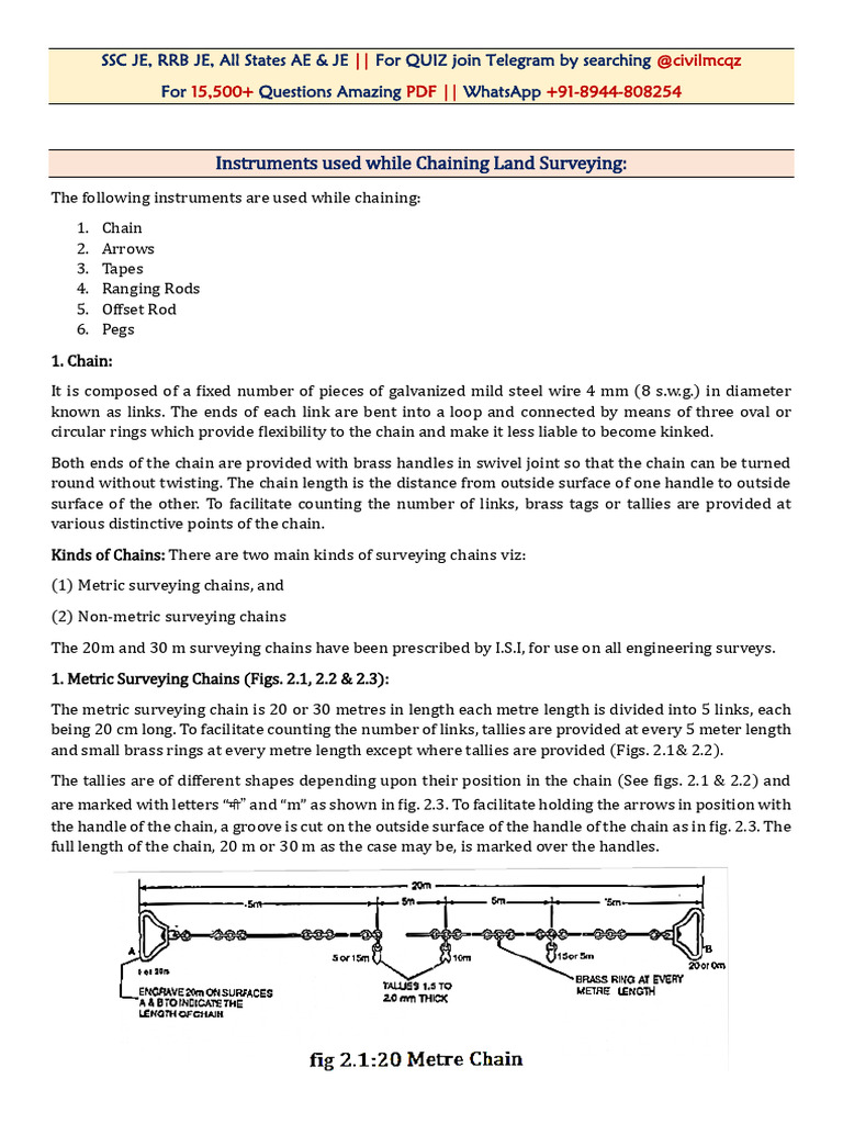 Chain Surveying Instruments Overview | PDF | Surveying