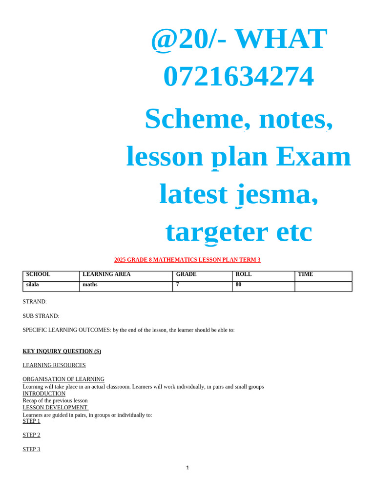 Grade 7 Mathematics Lesson Plans | PDF | Mathematics | Learning