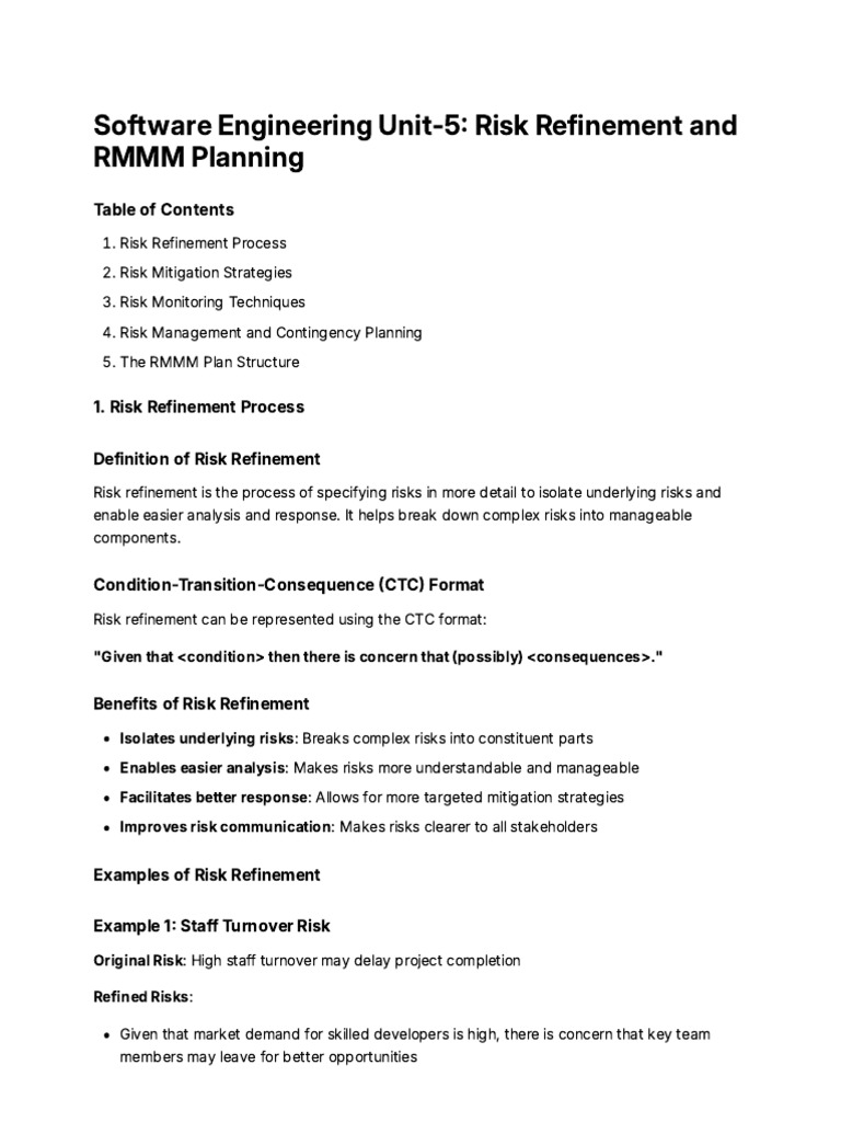 RMMM Strategy in Software Engineering | PDF | Risk | Risk Management