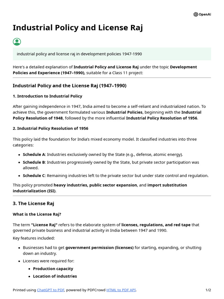 Industrial Policy and License Raj | PDF | Policy | Industrial Policy