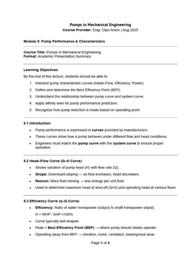 Pump Performance in Mechanical Engineering | PDF | Pump | Fluid Dynamics
