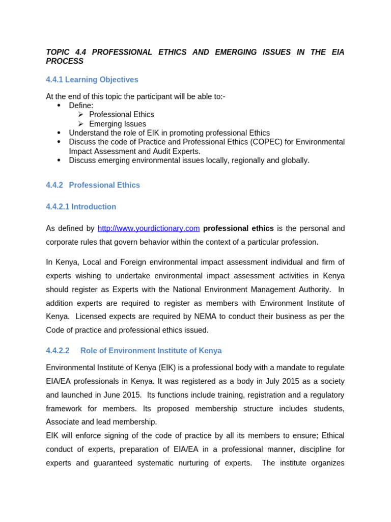 Professional Ethics in EIA Processes | PDF | Environmental Impact ...