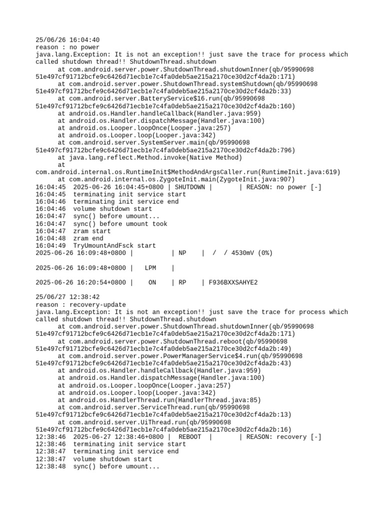 Android Shutdown and Reboot Logs | PDF | Embedded Linux Distributions