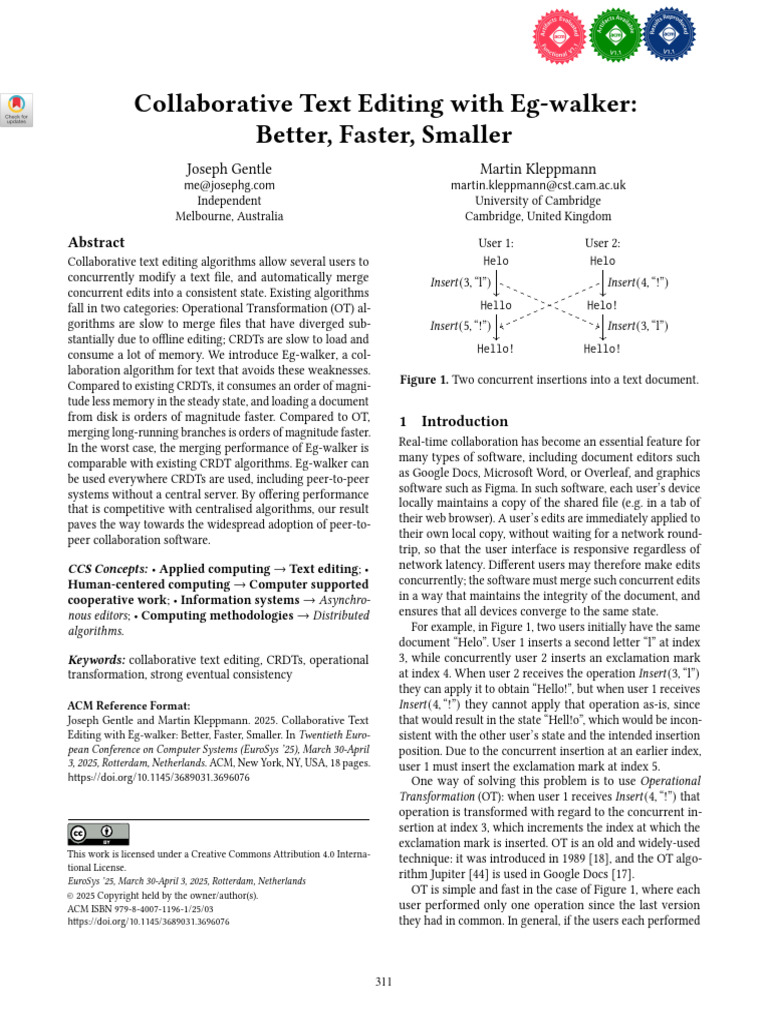 Eg-walker: Efficient Collaborative Editing | PDF | Computing | Computer ...