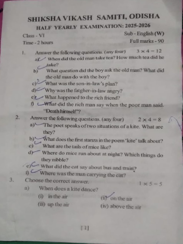 Class 6 Half Yearly Exam 2025-2026 | PDF
