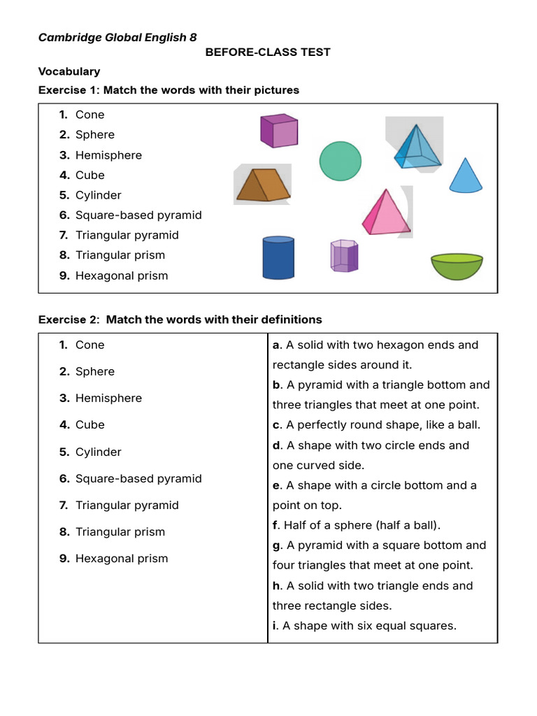 Before-Class Test | PDF | Sphere | Triangle
