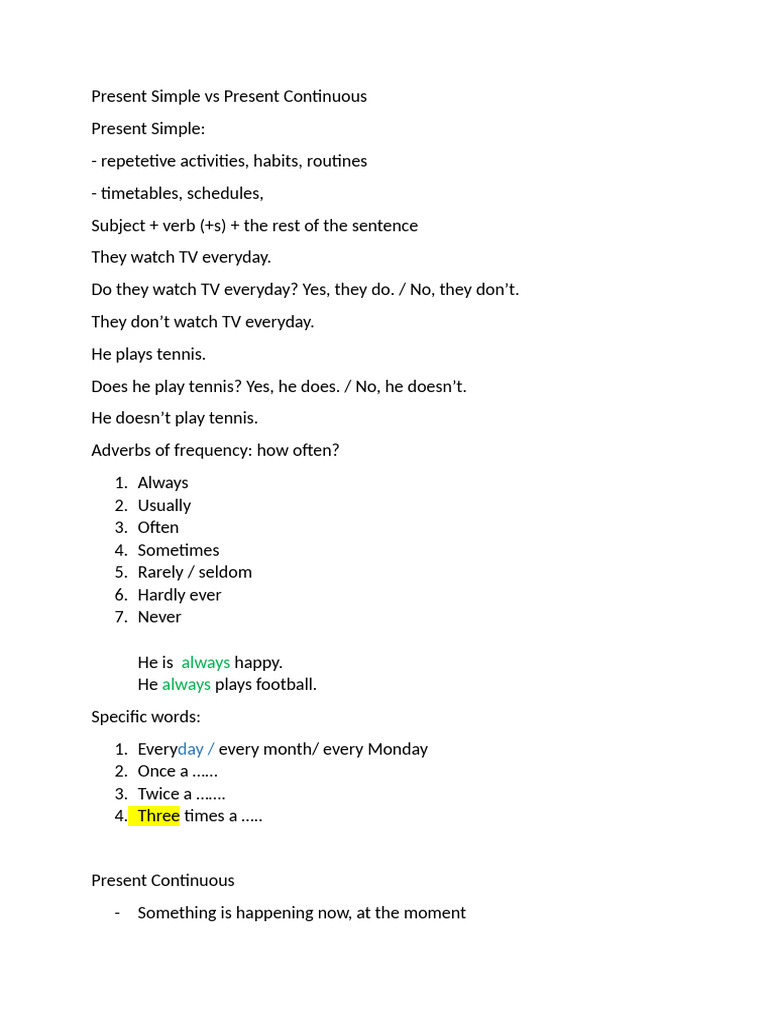 Present Simple vs Continuous Tenses Guide | PDF