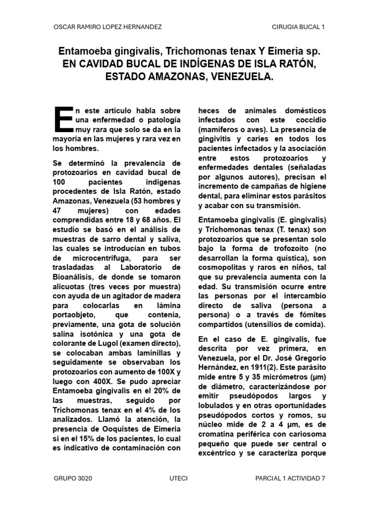 Protozoarios en Indígenas de Isla Ratón | PDF | Especialidades Medicas